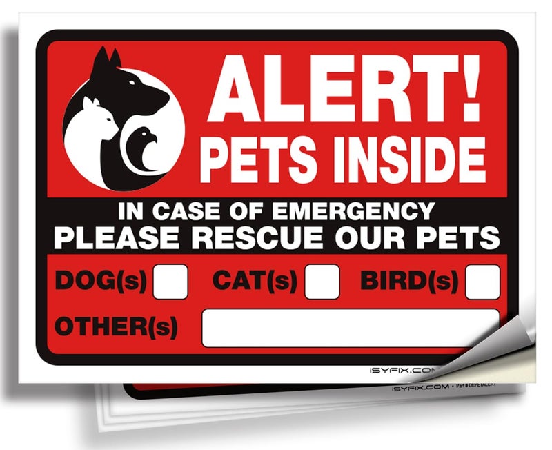 iSYFIX Alert Pets Inside Signs Stickers â€“ 4 Pack 7x5 Inch â€“ Premium Self-Adhesive Vinyl, Laminated for Ultimate UV, Weather, Scratch, Water and Fade Resistance, Indoor and Outdoor - Image 1